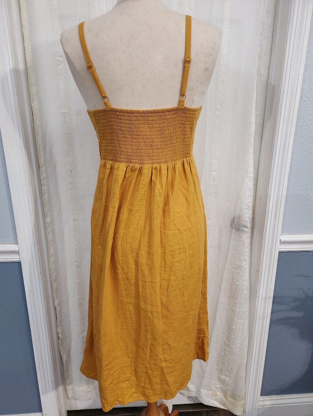 Old Navy Mustard Yellow Button-Front Midi Dress - Picture 3 of 9
